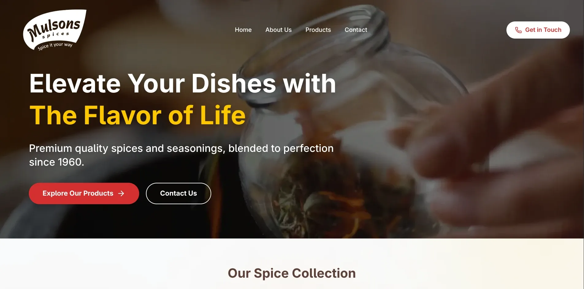 Mulsons spice manufacturing website homepage — TekZuri case study in performance-driven web development